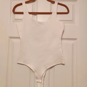 Shinestar white scoop neck, thong bodysuit